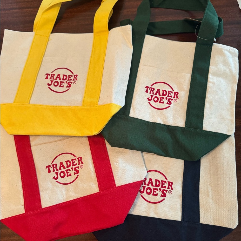 Trader Joes Mini Canvas Tote Bags Set of 4 NWT
